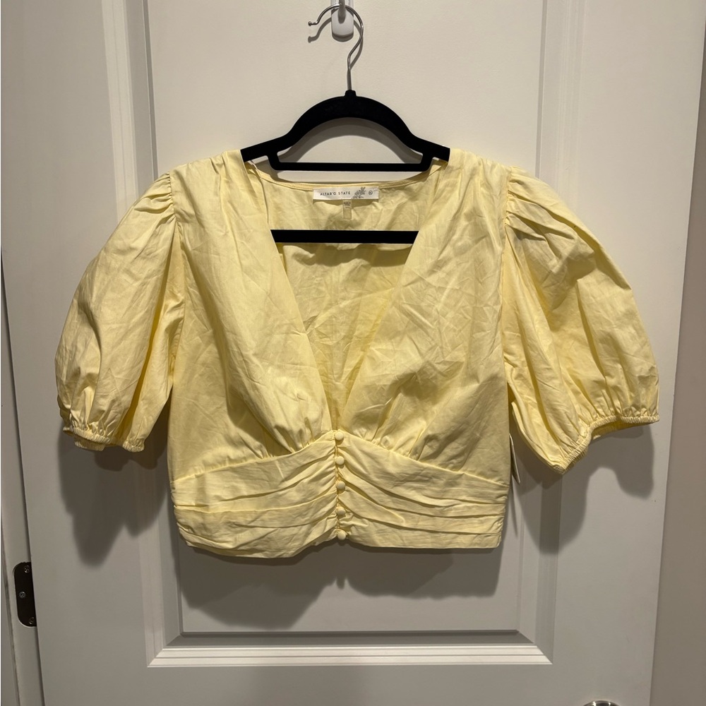 Altar'd State Light Yellow Puff Sleeve Blouse